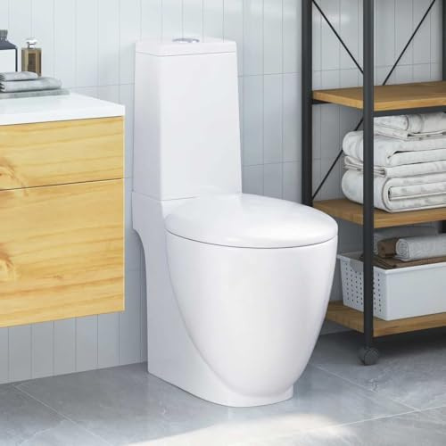 HUAKEHOM Keramik Toilette Badezimmer Bad WC Spülkasten Waagerechter Abgang Doppel Spülung Weiß
