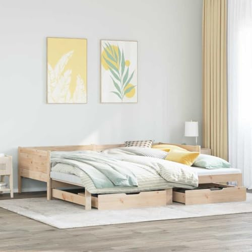 YuuSsea Tagesbett Ausziehbar mit Schubladen, 90x190 cm Kiefer Massivholz, Schlafsofa für Gästezimmer, Jugendzimmer, Bettgestell mit Stauraum