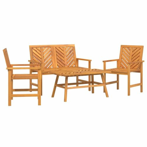 SDWEHBJ Gartenmöbel 4er Set Balkonmöbel Set mit 2 x Sessel + 1 x Bank + 1 x Tisch, Terrassenmöbel außen Gartenlounge Balkon Möbel Sitzgruppe Outdoor, Braun Massivholz Akazie