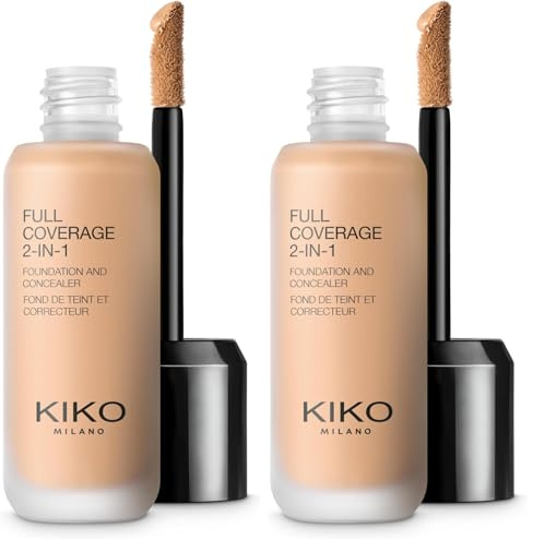 KIKO Milano Full Coverage 2-in-1 Foundation & Concealer 05 - WR 50, 2-In-1-Foundation Mit Concealer, Hohe Deckkraft (Packung mit 2)