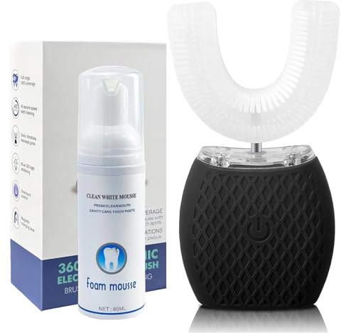 Automatic Toothbrush Ultrasonic Toothbrush, Ultrasonic Electric Toothbrush for Adults, Ultrasonic U-Shaped 360° Toothbrush, Ultrasonic Toothbrush Kit for Travel Home Dual-use (Black)