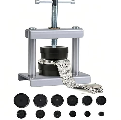 Outil pour Ouvre et Fermer Boitier Montre,Outil pour Fermer Boîtiers Ronds,Kit Changement Pile Montre avec 12 Formes Matrices pour La Fermeture du Boîtier et Le Changement de La Pile