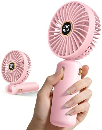 Handheld Fan Portable Hand Held - Fans Rechargeable Mini Battery Powered Travel USB Charging Small Electric Folding Foldable Powerful Personal Pocket Cooling Desk Holiday Quiet Silent Women Handbag