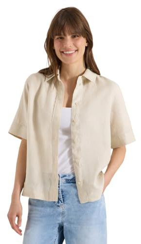 Cecil Kurzarm Bluse aus reinem Leinen Macadamia beige XXL