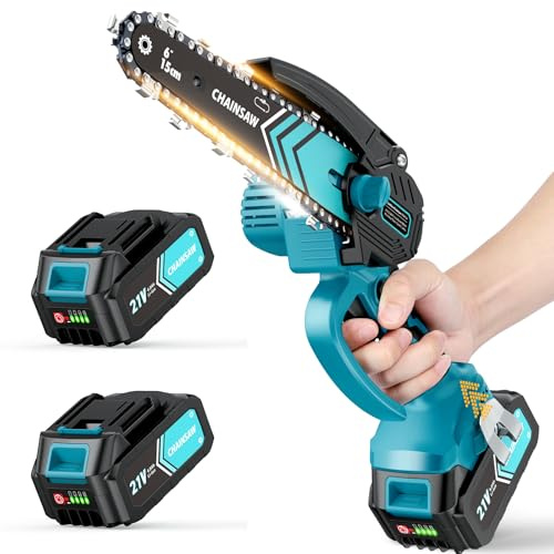 8000mAh Mini Chainsaw Cordless 6 Inch, with 2 Battery & 2 Chains，Powerful Electric Battery Life of 80-100 Minutes Chainsaw, Security Lock, Wood/Tree Saw for Garden Tree Trimming
