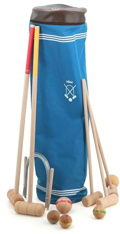 Vilac - Croquet en Bois Massif - 2 Maillets Adultes, 3 Enfants, 5 Balles Bois, Arceaux Métal & Sac Transport - Jeu Plein Air d'Adresse et Stratégie en Famille - Cadeau Famille dès 5 Ans - 4094
