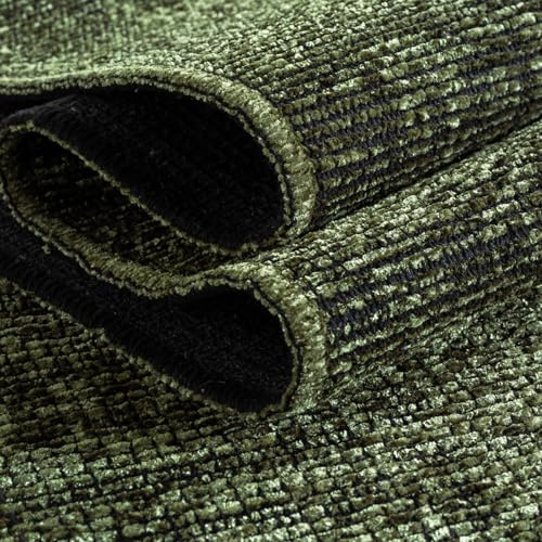 KADIMA DESIGN Designteppich Unifarben Zeitlos Pflegeleicht Praktisch Waschbar Baumwolle-Chenille Grün 80x150 cm Wohnzimmer Flur Saugroboter Oeko-TEX rutschfest Gekettelt Diele geeignet | TITLIS