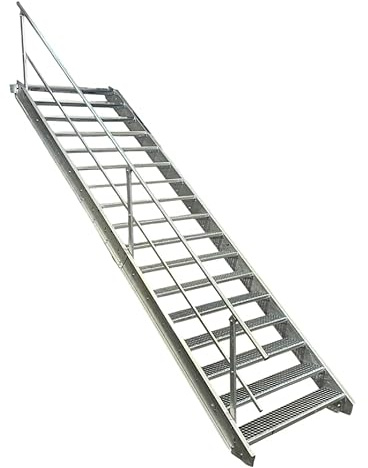 SRM Design 17 Stufen Stahltreppe Breite 70 cm verzinkt 1x Geländer