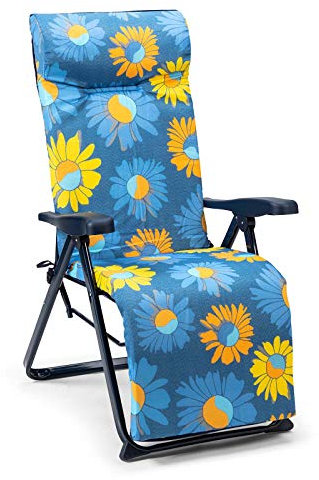 Solenny Klappliege für den Garten, verstellbar, gepolstert, 86 x 62 x 114 cm, 6 Positionen mit Kopfteil, waschbar, Standfüße für mehr Sicherheit
