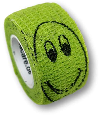 LisaCare Pflasterverband, Wundpflaster, Kinderpflaster, Pflaster auf Rolle, elastisch & ohne Kleber, 2,5cm breit (2er Packung, Smiley Grün)