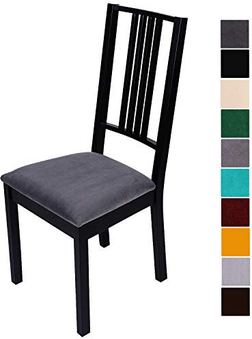Homaxy Stuhlbezug Sitzfläche Samt Weich Sitzbezug Stuhl Stretch-sitzbezüge für Esszimmerstühle Abwaschbar Schonbezug Hussen für Stühle- 6er Set, Dunkelgrau