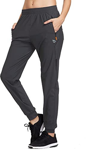 baleaf Jogginghose Damen Jogginghose Leicht Sporthose lang Trainingshose Atmungsaktiv Laufhose schnelltrocknend Jogginghose Reißverschlusstasche Sommer grau L