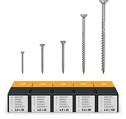 TORX® ttap® 73141 Spanplattenschrauben Set 1400 Stück (3.0 × 30mm, 4.0 × 40mm, 4.5 × 45mm, 5.0 × 80mm, 6.0 × 100mm) – Das Original
