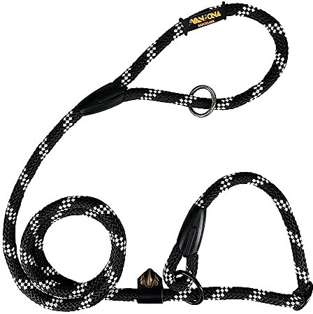 Laisse pour Chien en Corde avec Collier Matingale, Anti-Traction. 160M. Noir avec Blanc