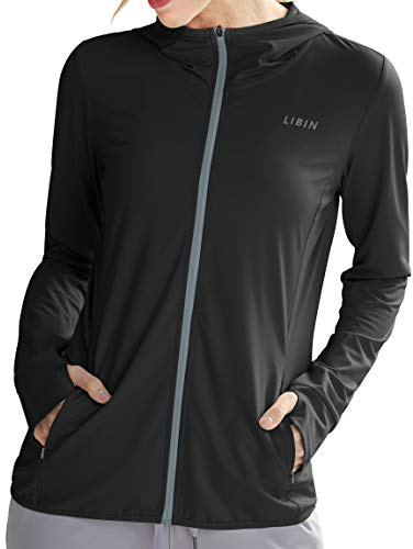 Libin Felpa Donna con Zip UV Giacca Trekking Estiva | Cappuccio con Zip Completa Giacca Sportiva Protezione Solare Running Surfing Trekking Felpa con Cappuccio Tasche