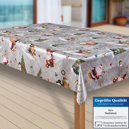 laro Wachstuch-Tischdecke Weihnachtsmann Weihnachten Weihnachts-Motive PVC Wachstischdecke Eckig Meterware Wasserabweisend Abwischbar 1091, Muster:Weihnachtsmann grau/rot, Größe:85x85 cm