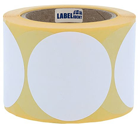Runde Etiketten weiß - Ø 75 mm - Markierungspunkte selbstklebend - 500 Klebepunkte auf 1 Rolle/n, 76 mm Kern
