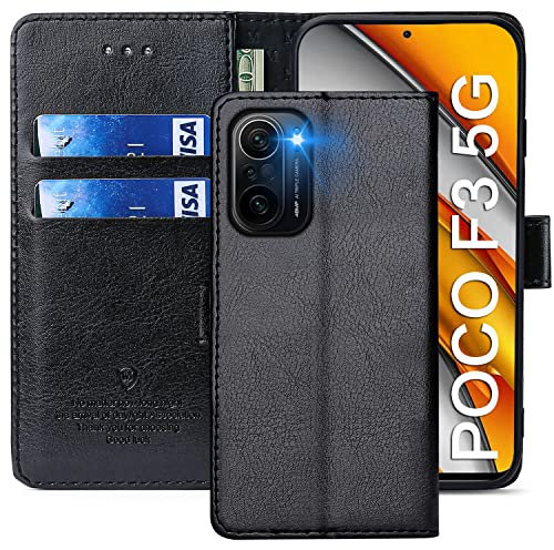 FMPCUON - Carcasa para Xiaomi Poco F3, Funda con Tapa para Xiaomi Poco F3, Funda de Piel sintética, con Tapa Protectora magnética, para Xiaomi Mi Poco F3 5G, Color Negro