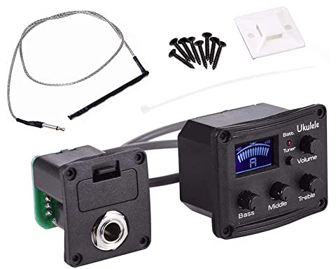 Jiayouy 1 ensemble d'égaliseur 3 bandes pour ukulélé piézoélectrique avec écran LCD et contrôle du volume