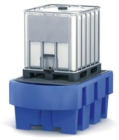 Denios Auffangwanne aus Polyethylen | verzinkter Gitterrost | blau-schwarz | BxHxT 1280 x 860 x 1910 mm | Volumen 1000 Liter | 1 Fass | Arbeitssicherheit Notfall-Umweltschutz-Produkte