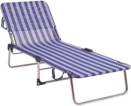 FERRETERIA LEPANTO Hamaca Plegable Playa, Tumbona reclinable y Plegable Playa, Cama Plegable Playa, jardín, terraza y Piscina (Azul y Blanco)