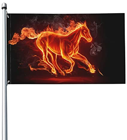 Gartenfahne Feuer Pferd Aufdruck Hausfahne mit Fahne Dekoration Gartenhaus Banner für den Außenbereich 152x90cm
