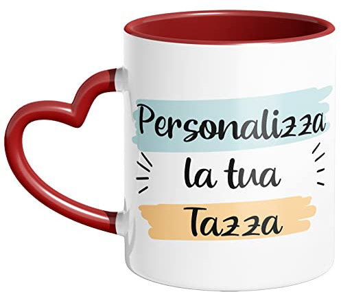 Woopers - Tazza a Cuore Rosso Personalizzata con 1 o 2 Foto e Scritte. Regalo Festa della Mamma