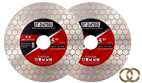DT-DIATOOL Disque Diamanté Carrelage 125mm 2 pièces pour Porcelaine Céramique Marbre Granit Pierre Artificielle Quartz - Double Face Lame de Scie Diamantée avec Motif Hexagonal