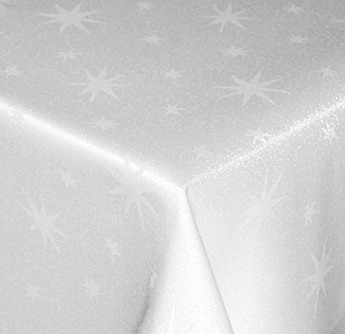 Tischdecke Weihnachten 110 x 140 cm Weiß Rechteckig Weihnachtstischdecken Lurex Sterne bügelfrei knitterfrei Tischdecken Advent Weihnachtsdeko Tischdeko Herbst