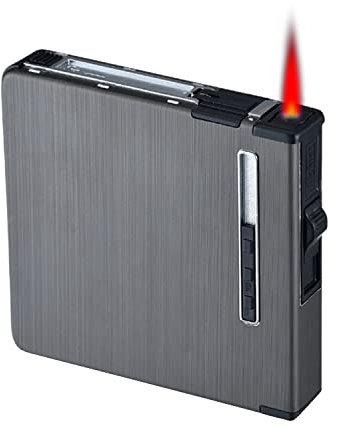 CAM2 Zigarettenetui mit Feuerzeug, Auto-Auswurf, unterbringen 20 Zigaretten, Elegante Entwurf Zigarettenbox Mit Elektronisches Feuerzeug Aufladbar (Schwarzes Drahtzeichnen)