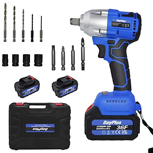 21V Cordless Impact Wrench,1/2“ Chuck Impact Gun,3-in-1 Brushless Power Electric Wrench/Max Torque (420N.m),2300 RPM Impact Drill with 2Pcs 6.0Ah Li-ion Battery&Charger, 4Pcs Driver Impact Sockets