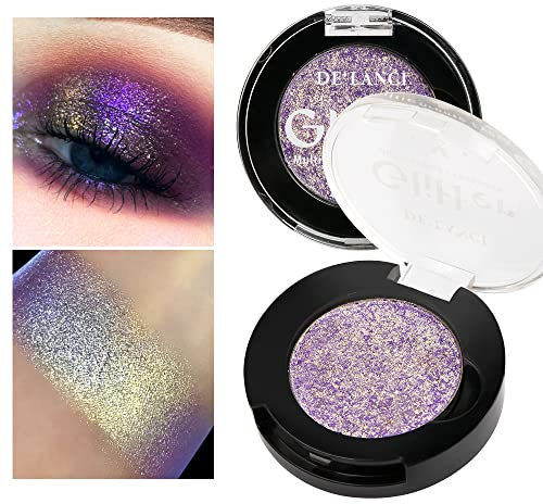 Afflano Einzelner Lila-Gold Lidschatten Glitter, Chrome Multichrome Lidschatten Holografischer Pigment Glitzer Lidschatten,Sparkle Chameleon Eyeshadow,Farbwechsel Gesicht Highlighter Luminizer Make-up