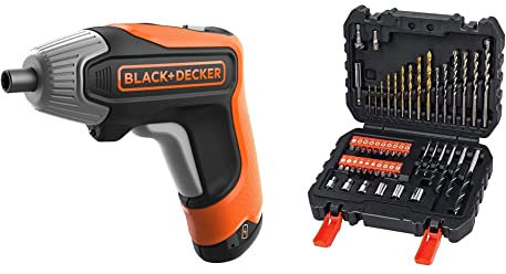 Black+Decker Rapid Screwdriver 3.6V Cordless with Bits and Storage Case, 3.6 V, Orange BCF611CK-GB & A7188 Drill and Screwdriver Bit Set 50-Piece