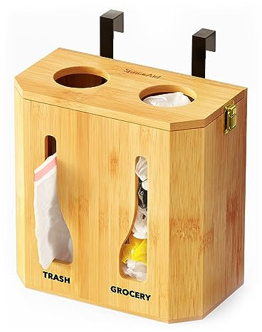 SpaceAid Bamboo 2 in 1 Garbage Bag Roll Holder & Dispenser, Under Sink Organizer for Kitchen Storage