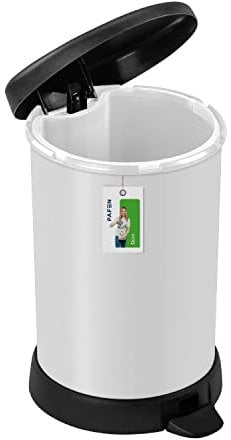 PAFEN Mülleimer 20L mit Einsatz - 310 x 490mm - Runder Treteimer Abfallbehälter mit Klappe Abfalleimer mit Inneneimer | Metallischer Farbton | Weiß