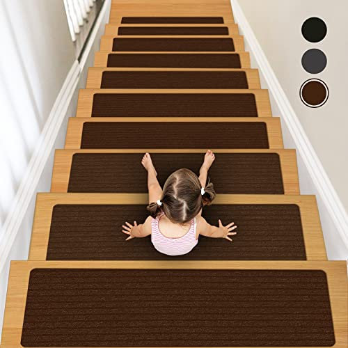 Lacut Rutschfeste Stufenmatten für drinnen und draußen, 19,8 x 76,2 cm, Braun, rutschfeste Stufenmatten für ältere Menschen, Kinder und Haustiere (76,2 x 19,8 cm, braun)