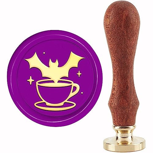 craspire Fledermaus-Wachssiegelstempel, 30 mm, Abnehmbarer Messingkopf, Fledermaus, Kaffeetasse, Tierwachs-Siegelstempel Mit Holzgriff Für Halloween, Geburtstag, Party, Umschläge, Einladung