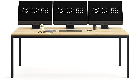 furni24 Schreibtisch-Stahl 200x80x75cm, Eiche, TÜV/GS-Einfache Montage, Arbeitstisch, Bürotisch, Küchentisch, Esstisch, Druckertisch Büro-Möbel Arbeitszimmer Computertisch Gaming-Tisch Mehrzwecktisch