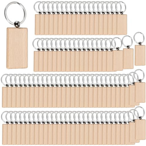 TOLIDA Lot de 100 porte-clés rectangulaires en bois - 5,5 x 3 cm - Pour bricolage et loisirs créatifs