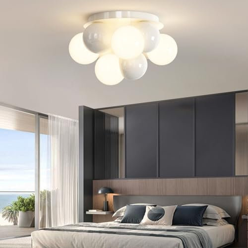 LED Schlafzimmer Deckenlampe Cream Puff Design Deckenleuchte Retro Kreativ Kugel Lampenschirm Deckenlicht Kinderzimmer Beleuchtung Wohnzimmer Esszimmer Schlafzimmer Dekoration Kronleuchter ( Color : W