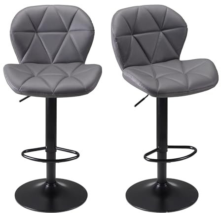 WangPangzi Taburetes de Bar,Juego de 2 Sillas de Bar Taburetes de Cocina Modernos de Altura Ajustable con Respaldo Giratorios de Imitación de Cuero Sillas de Cocina de Isla (Gris)