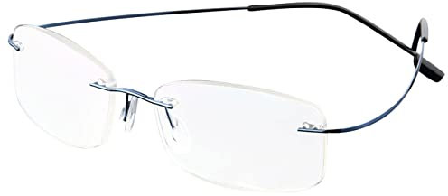 ABETOS Randlose Lesebrille Titan Herren Damen Ultra Leicht Klein Randlos Metall Lesehilfe Sehhilfe Mode Komfortable Rechteckig Rahmenlose Lesebrillen (Blau+1.0)