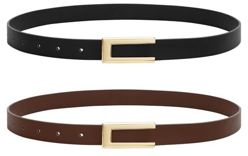 WHIPPY 2er-Pack Ledergürtel Damen Leder gürtel Damengürtel für Jeans Kleider Mäntel mit goldener Schnalle,schwarz/kaffee 110cm