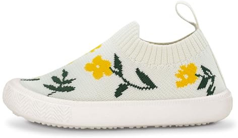 Jan & Jul Kinder leichte und atmungsaktive Slip-On Schuhe/Schlupfschuhe für Mädchen (Gelbe Blume, EU Size 25)