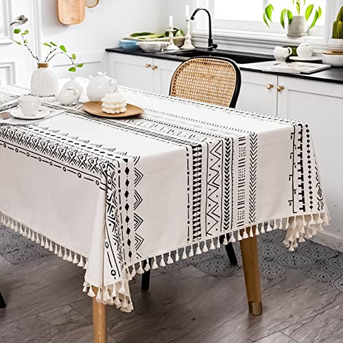Freyamy Tischdecke Bohemian 90x140 cm Rechteckige Geometric Streifen Tischtuch Baumwolle und Leinen Quaste Tischdecke Home Dekoration Abwaschbar Küchentischabdeckung für Couchtisch Speisetisch