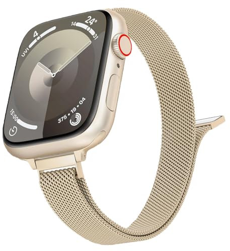 Schmal Armband für Apple Watch Armband 44mm 45mm 49mm 42mm 40mm 41mm 38mm 46mm Damen/Herren,Dünn Milanaise Magnet Metall Edelstahl Band für iWatch Series 10 9 8 SE 7 6 5 4 3 Ultra/2 Apfelband