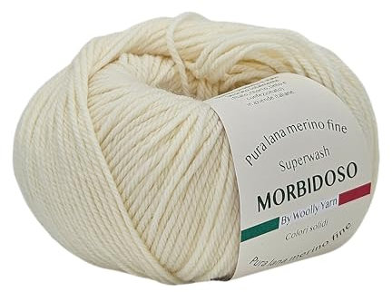 Gomitolo di filato 100% lana merino irrestringibile, per uncinetto e lavoro a maglia, lana baby, colori solidi, 50gr 150metri, per copertine abbigliamento e tanto altro (Panna 12)