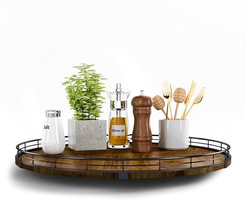 Farmhouse Oak 18 Lazy Susan Turntable Organizer for Cabinet, Round Wooden Lazy Susan Organization and Storage for Dining Table, Pantry, Kitchen, Countertop, Cupboard,Home Decor, Walnut Wood (18)