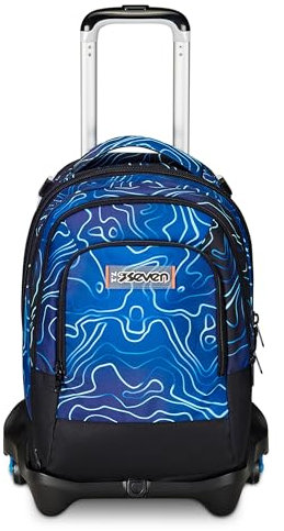 Seven Trolley Scuola Jack Detach 3 Ruote, Blu, Mapset Boy, 3 in 1, Zaino Con Carrello Sganciabile, Tasca Amovibile Uso Zainetto e Crossover System, Zaino Scuola Viaggio, Bambino Ragazzo