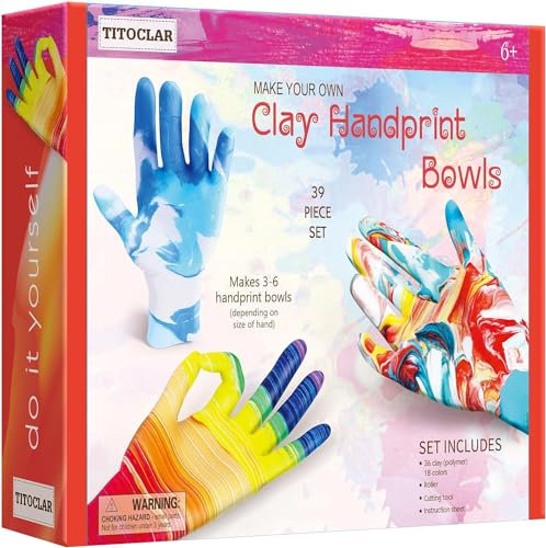 Titoclar Polymer Clay Handabdruck-Schalen,Bastelset Kinder Basteln Mädchen,Geschenk Mädchen Junge 4 5 6 7 8 9 10 Jahre, Geburtstagsgeschenk für Kinder